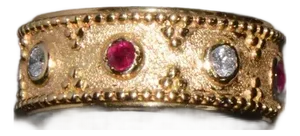 Gorgeous Natural Diamond Ruby 18K Solid Gold Byzantine Beaded Greek Ring Stacking Band, size 5.75