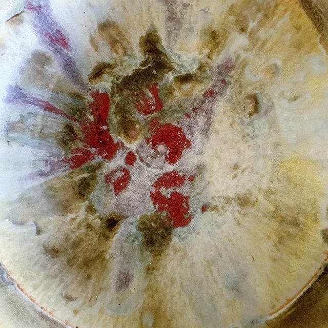 Mid-Century Hand Thrown Ceramic Bowl in Exquisite Flame Glaze, Signed Approx 11D x 4H Please visit my other listings.