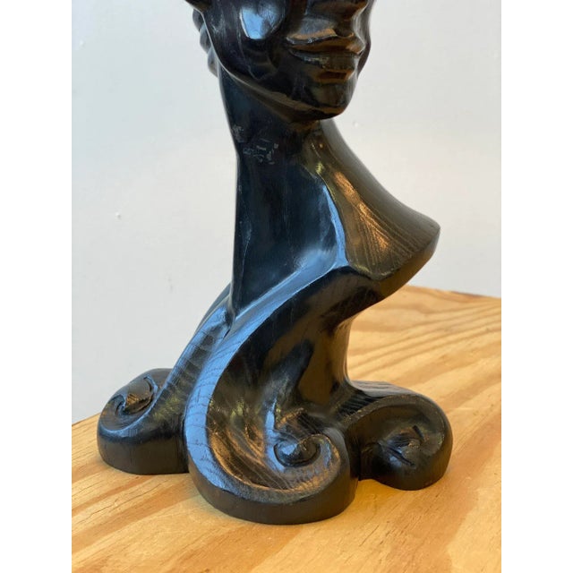 Vintage Rare Stylized Hand-Carved Oak Male Bust Lamp, Circa 1950s For Sale - Image 10 of 13