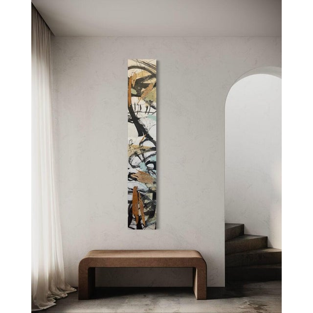 Black Christiane Corcelle "Whispers of the Forest 6" Mixed Media on Canvas, Tall Narrow Abstract Painting in Black, Sage and Ochre, 2024 For Sale - Image 8 of 10