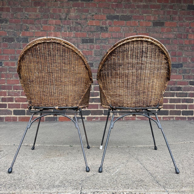 Pair of Salterini Vintage Wicker and Iron Mid Century Lounge Chairs For Sale - Image 11 of 12