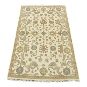 Oushak Rug 3'11'' X 5'9'' Ivory Wool Traditional Hand-Knotted Oriental Carpet