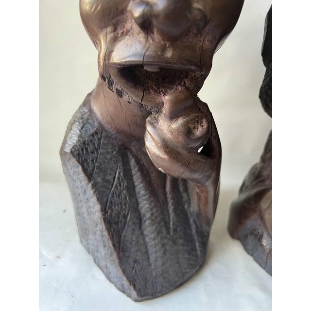 Pair of Vintage Traditional African Ebony Wood Man & Woman Carving Busters For Sale - Image 15 of 17