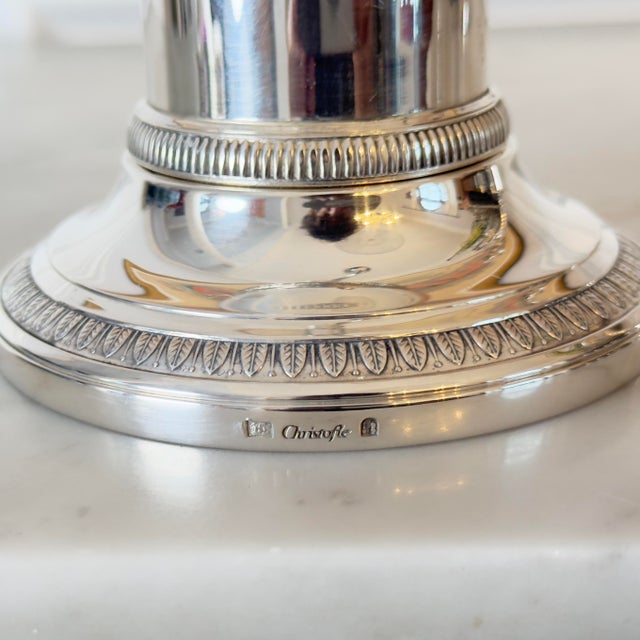 Christofle A Pair of Christofle Malmaison Silver-Plated Candelabra for Two Candles For Sale - Image 4 of 6