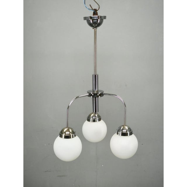 Czech Bauhaus Chandelier with Opaline Glass Globes, 1940s For Sale - Image 16 of 17