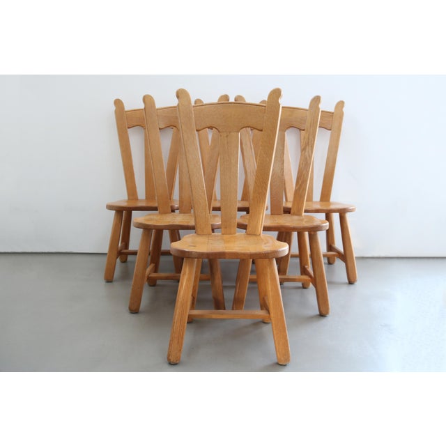 Vintage Brutalist Oak Chairs by De Puydt, 1960s, Set of 6 For Sale - Image 12 of 12
