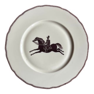 Large French Paris Porcelain Art Deco Charger Plate With Equestrian Silhouette of Horse & Rider Manner of Gio Ponti Signed Primavera For Sale