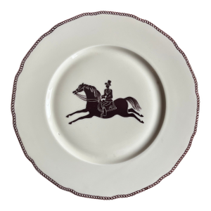 Large French Paris Porcelain Art Deco Charger Plate With Equestrian Silhouette of Horse & Rider Manner of Gio Ponti Signed Primavera