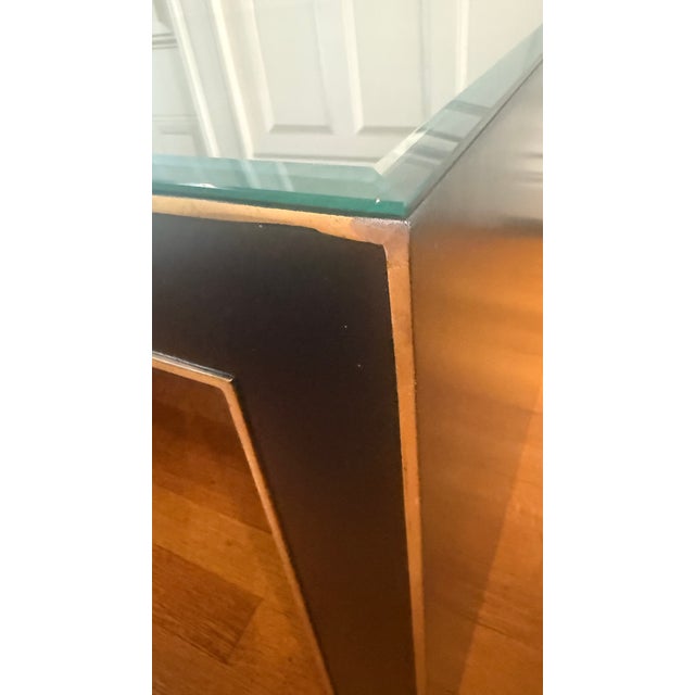 Currey & Company Modern Black Lacquer Coffee Table With Greek Key Gold Trim For Sale - Image 13 of 16