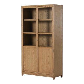 Four Hands Millie Panel & Glass Door Cabinet, Drifted Oak For Sale