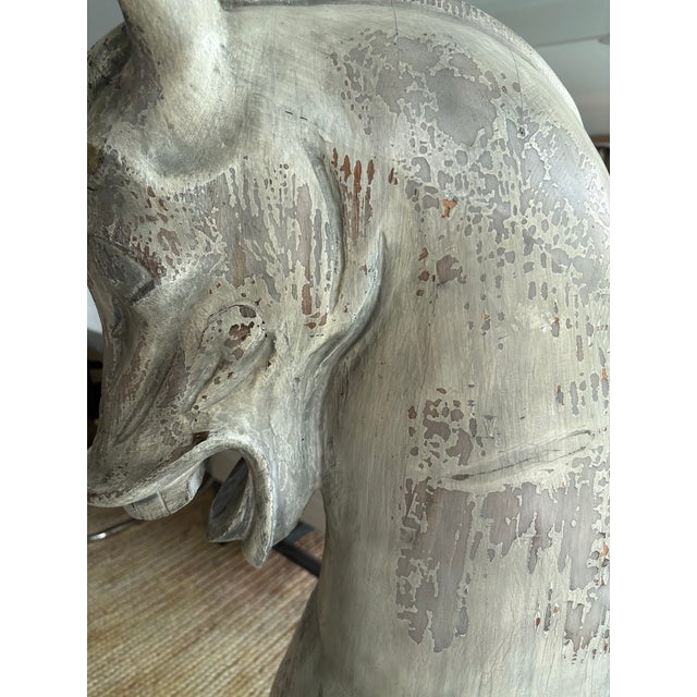 Wood Late 20th Century Monumental Carved Wooden Horse on Plinth For Sale - Image 7 of 12