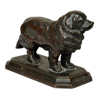Scottish Art Deco Bronze Newfoundland Dog With Historic Inscription For Sale