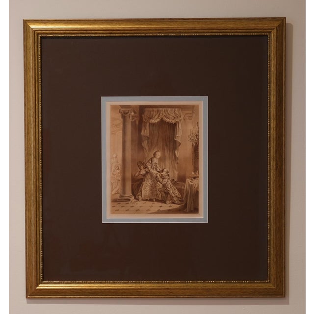 High-quality heliogravure prints, circa 1920, depicting French Rococo romantic courtship scenes in the Fragonard style....