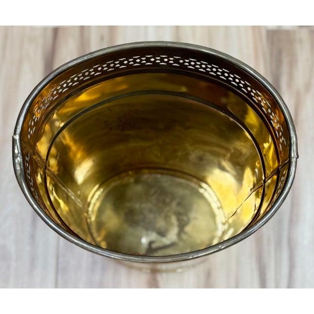 Vintage Pierced Brass Umbrella Stand or Waste Bin For Sale In Kansas City - Image 6 of 7