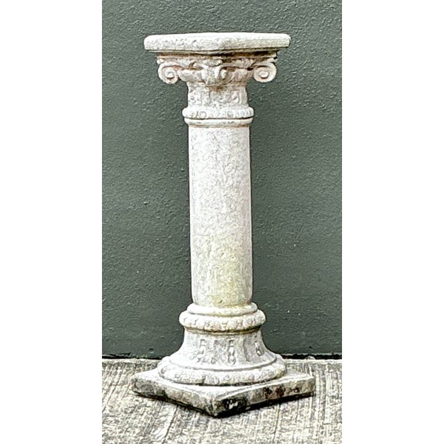 Sculpture Materials Vintage Cast Concrete Corinthian Column Pedestal For Sale - Image 7 of 12