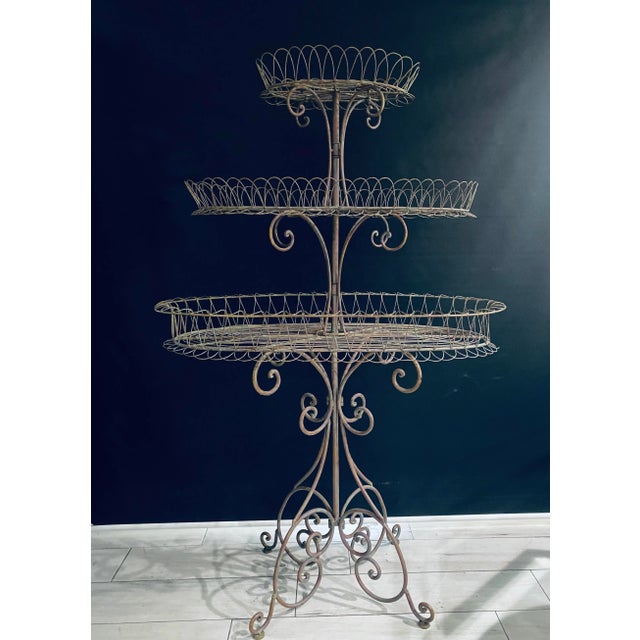 This French stand jardinière as impressive wirework excellent joinery and craftsmanship with patinated finish on the iron....