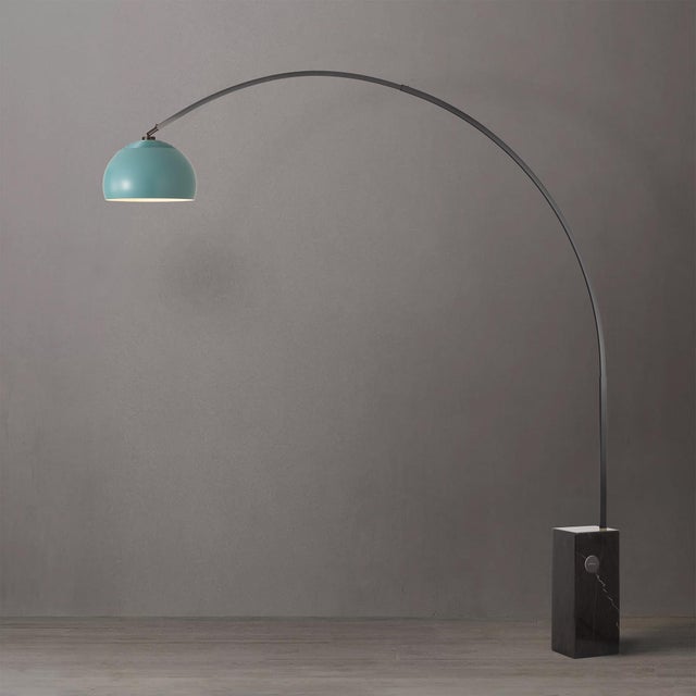 Nova Iconic 95" Arc Floor Lamp, Mid-Century Modern, Turquoise Shade, Black Nickel, Marble Base For Sale - Image 4 of 8