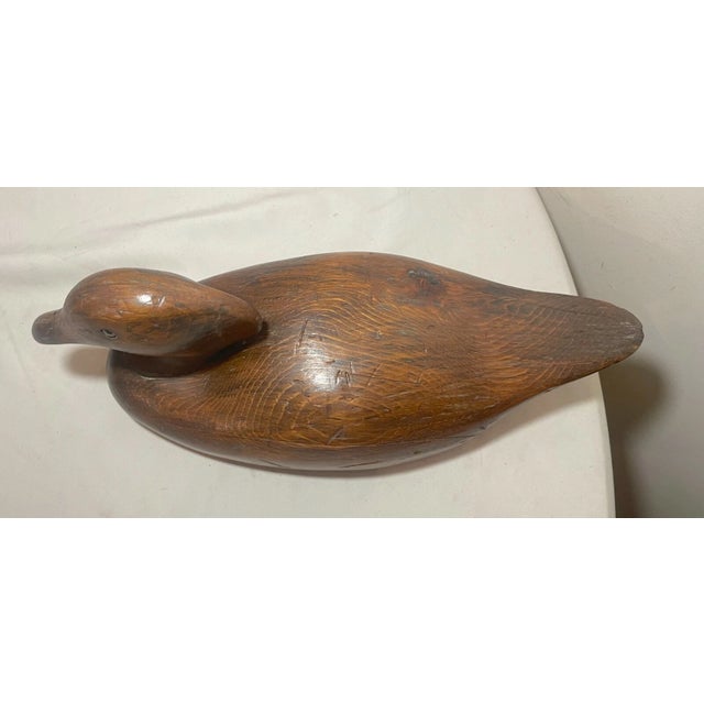 Antique 30 Hel Hand Carved Wood Flat Bottom Folk Art Duck Decoy Sculpture Statue For Sale - Image 4 of 11