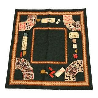 Vintage Hand Embroidered Card Table Cover For Sale
