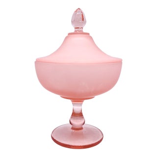 Westmoreland Blush/Salmon Pink Satin and Transparent Glass Candy Jar With Lid For Sale