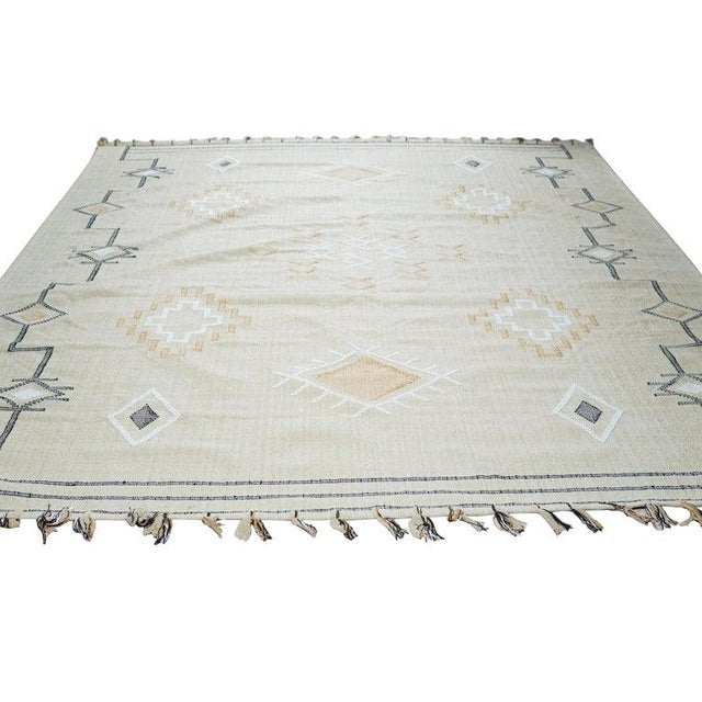 5x8 Ivory Hand-Knotted Wool Diamond Bordered Field Geometric Modern Carpet Rug For Sale - Image 9 of 9