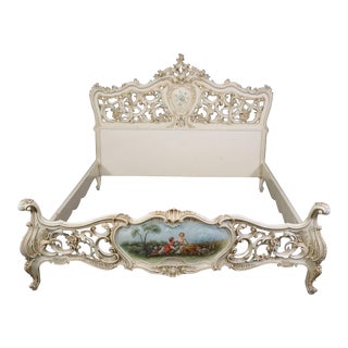 Over-Sized Queen Size Carved Italian Vernis Martin Painted Rococo Bed For Sale