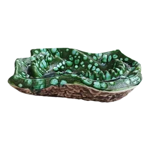 Monumental Mid Century Modern Ceramic Malachite Look Green Ashtray or Catchall