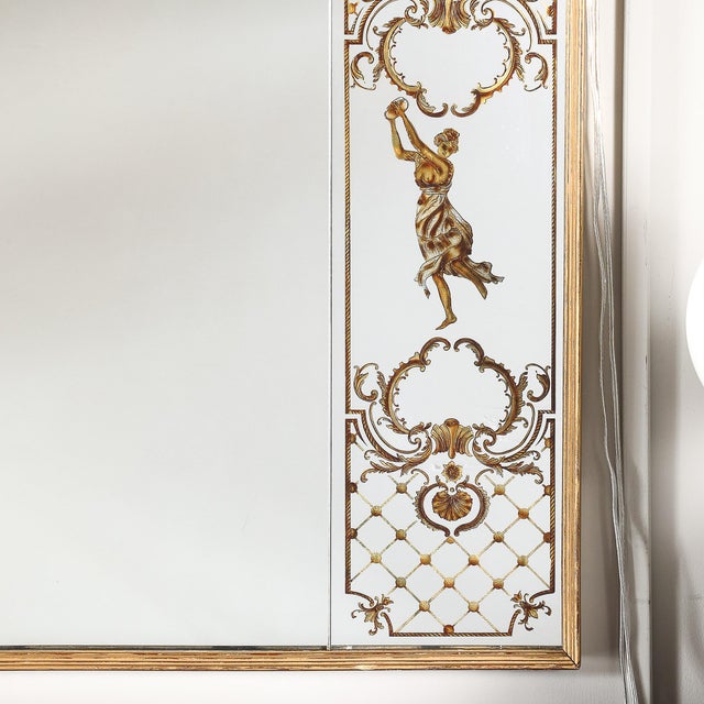 Art Deco Giltwood Wall Mirror With Ornate Eglomise Border & Mythological Motifs For Sale - Image 4 of 12