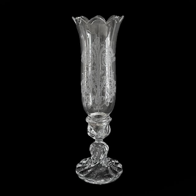 French Baccarat Crystal Etched Hurricane Shade Candlestick with Shade - 2 Pieces For Sale - Image 3 of 6