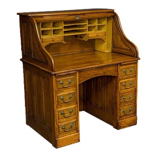 Antique Walnut Roll Top Desk For Sale