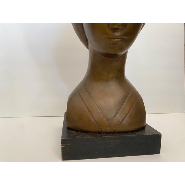 Japanese Mid Century Bronze Colored Japanese Woman Bust Sculpture For Sale - Image 3 of 10