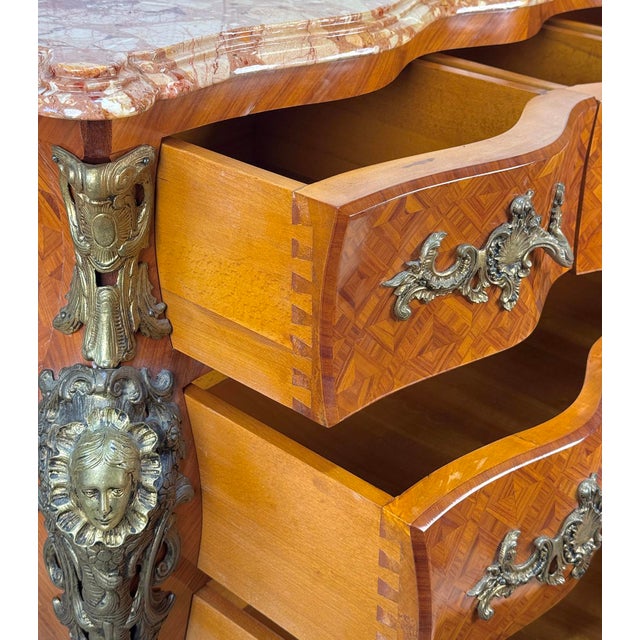 Vintage French Louis XV Marble Top Bombe Commode Dresser Chest of Drawers For Sale - Image 16 of 16