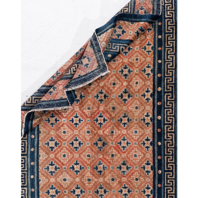 1940s Antique Circa 1900 Orange Chinese Hand Knotted Rug 4ft 4in X 6ft 9in For Sale - Image 5 of 9