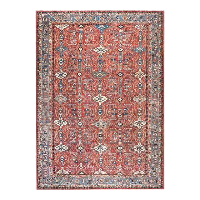 Captivating Red-Raspebery Field With Classic Geometric Desing Antique Persian Sultanabad Rug For Sale