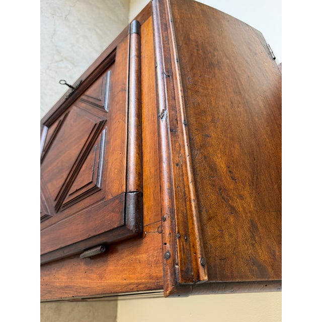 Wood 18th Century French Country Walnut Wood Cabinet With Carved Geometric Details For Sale - Image 7 of 12