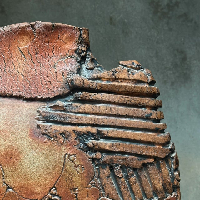 Vintage Monumental Postmodern Brutalist Hand Built Clay Vessel With Green Glaze Interior For Sale - Image 10 of 12