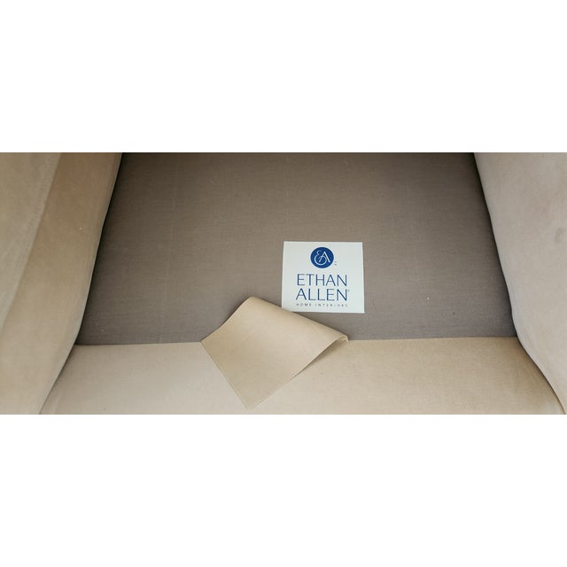 Ethan Allen Ethan Allen Gibson Chair & Matching Ottoman in Wheat Ultrasuede For Sale - Image 4 of 4