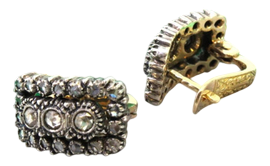 Gold and Silver Earrings with Flakes and Crowned Diamonds, Set of 2
