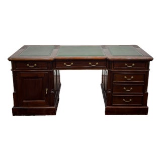 Classic English Desk Green Leather Inlay For Sale