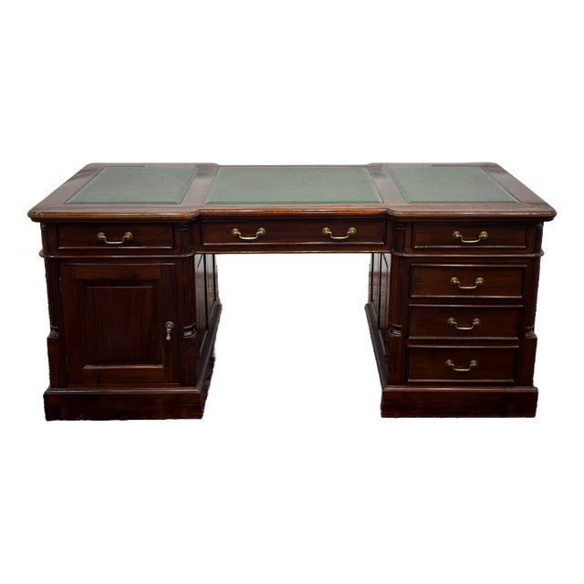 Classic English Desk Green Leather Inlay For Sale
