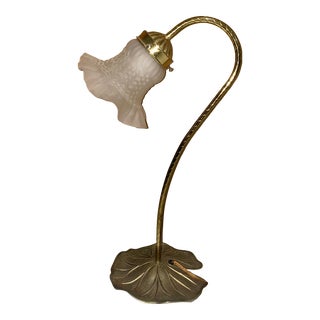 1970s Art Nouveau Gooseneck Lily Pad Table Lamp For Sale