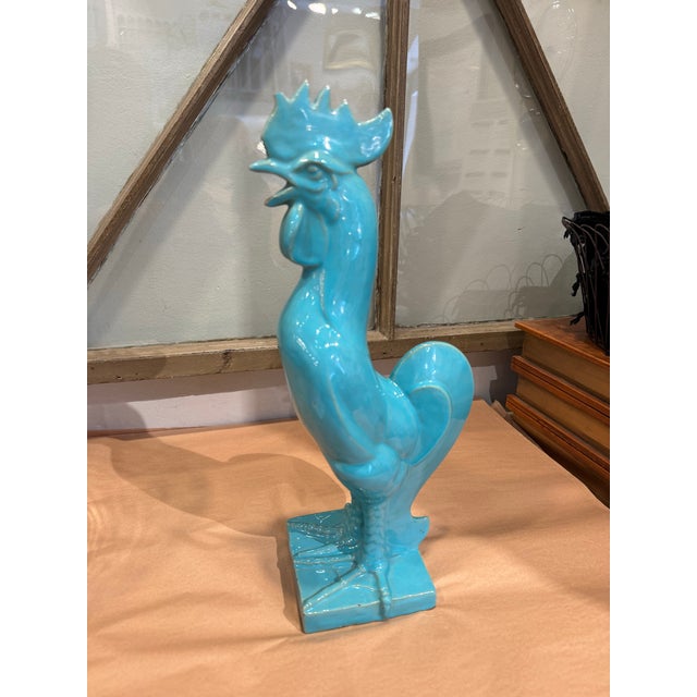Farmhouse Vintage Turquoise Glazed Ceramic Rooster Figurine For Sale - Image 3 of 6