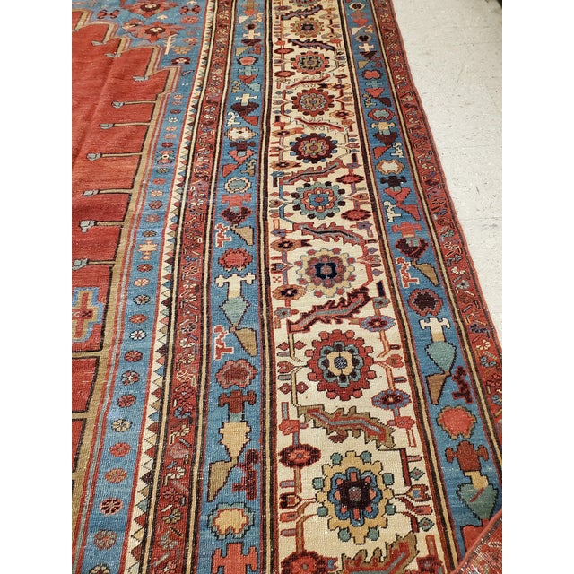 Antique Bakshaish Carpet, Oriental Persian Handmade in Ivory, Blue and Red For Sale - Image 4 of 18
