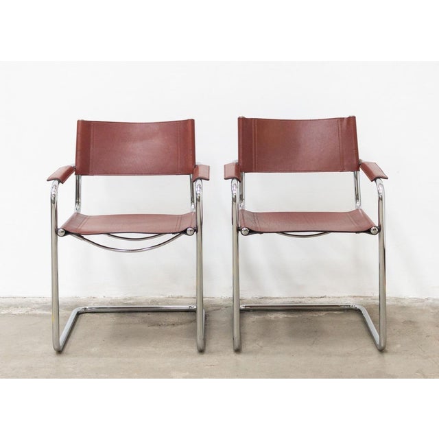 Bauhaus vintage Leather Chairs by Matteo Grassi, 1980s, Set of 3 For Sale - Image 3 of 18