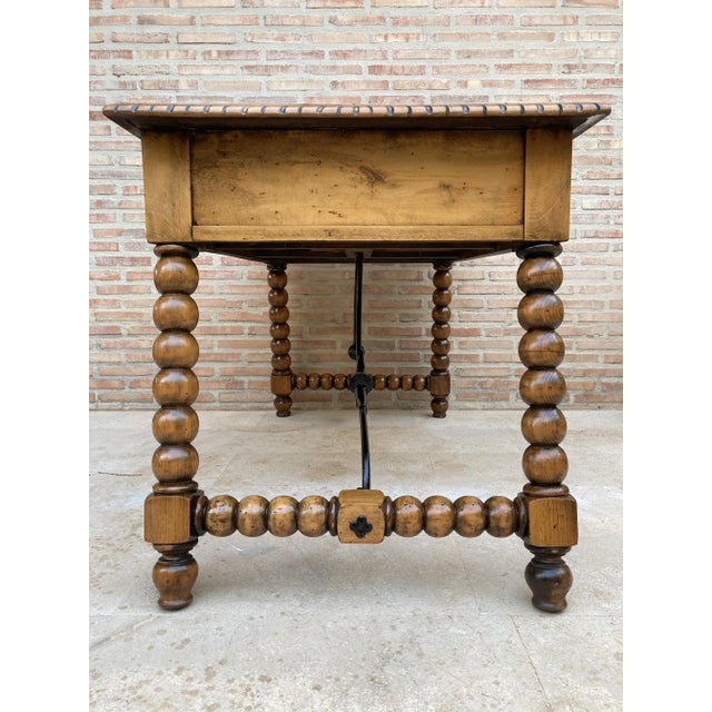 19th-Century French Hand Carved Oak Desk with Iron Stretcher & Solomonic Legs For Sale - Image 6 of 18
