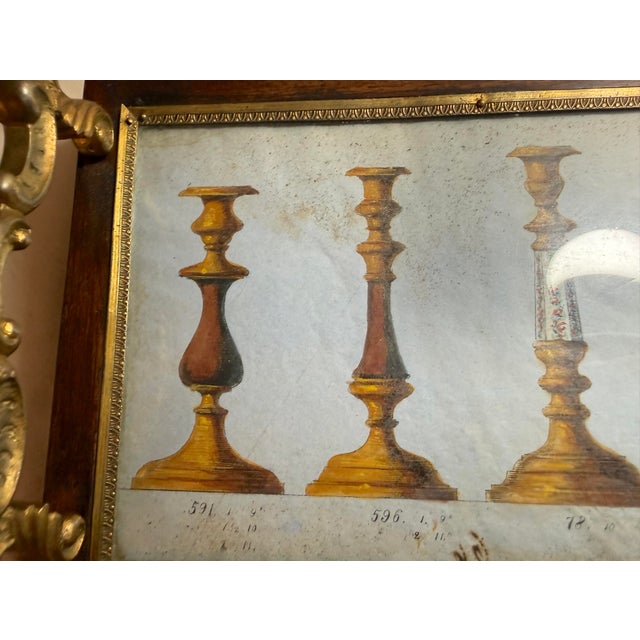 Antique 19th Century French Boulle Wood Brass Original Watercolor Vanity Tray For Sale - Image 10 of 14