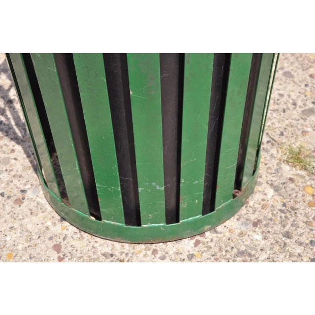Metal Late 20th Century Outdoor Slatted Steel Metal Green Park Trash Can & Liner - 24 Gallon For Sale - Image 7 of 10
