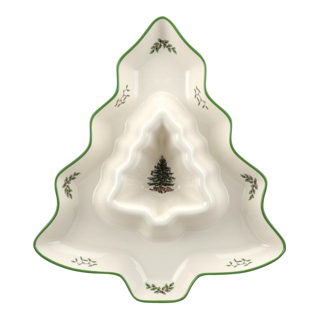 Spode Christmas Tree Chip and Dip Tree Shaped 13" For Sale