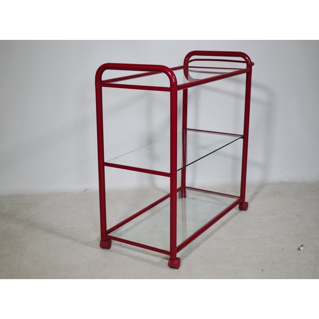 Red Vintage Metal and Glass Trolley, 1980s For Sale - Image 8 of 9
