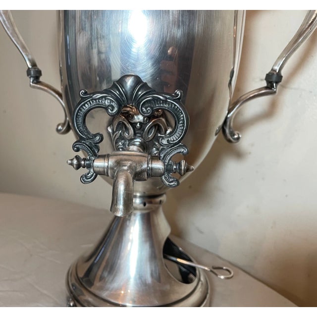 Antique Ornate Silverplate Samovar Tea Coffee Kettle Pot Dispenser Oil Burner For Sale - Image 12 of 16